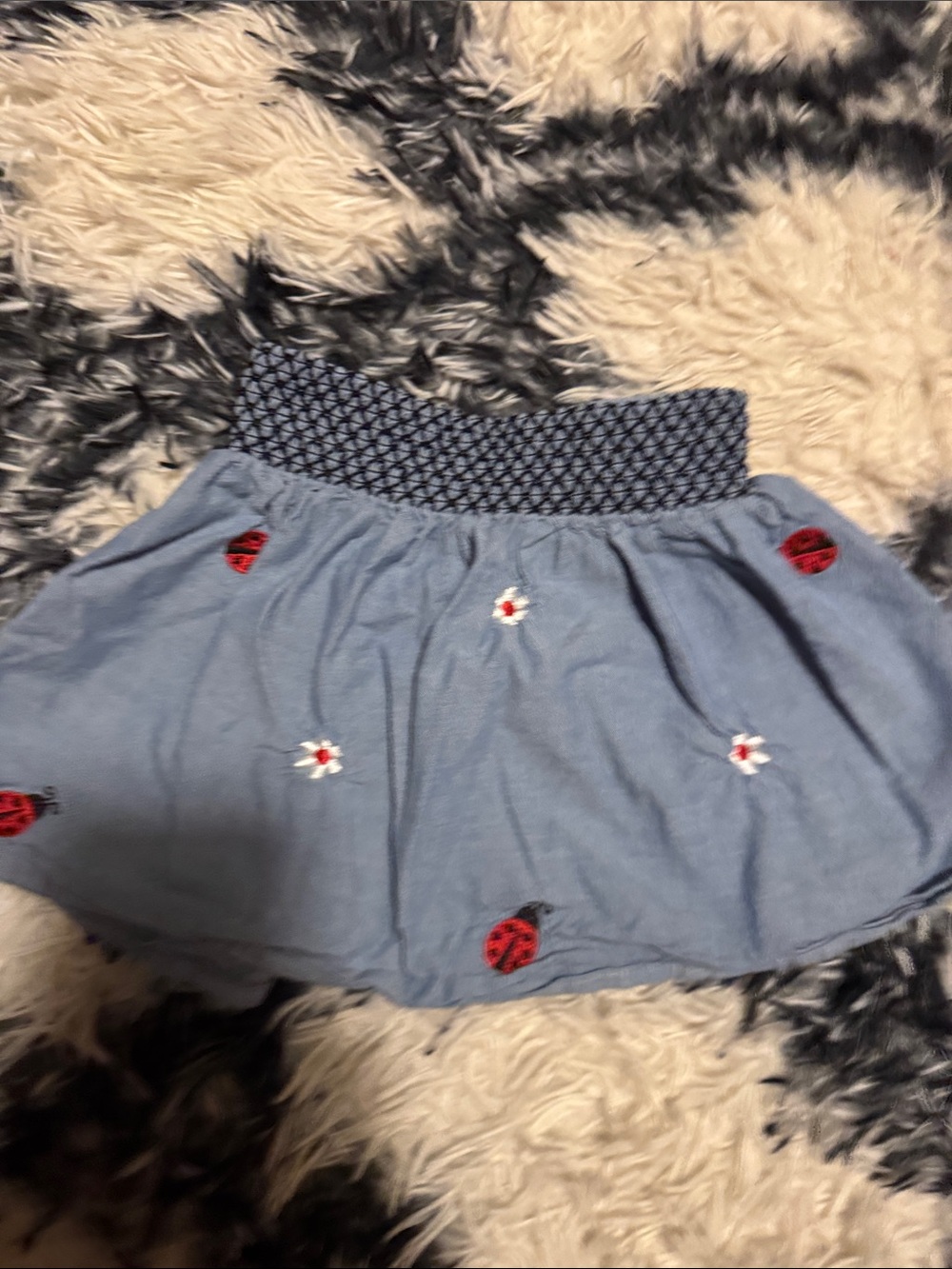 Girls Light Blue Skirt with Ladybug Embroidery